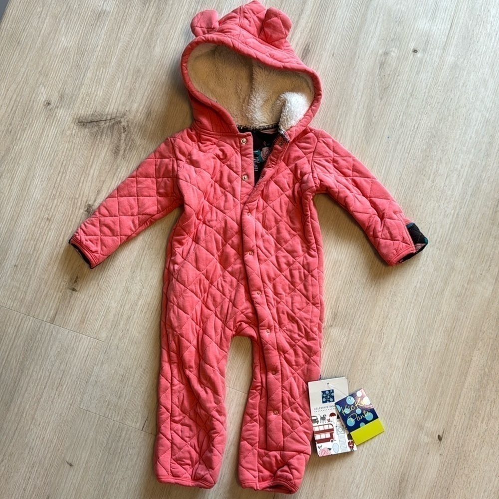 Kickee Pants bamboo quilted hoodie coverall size 12-18m NWT